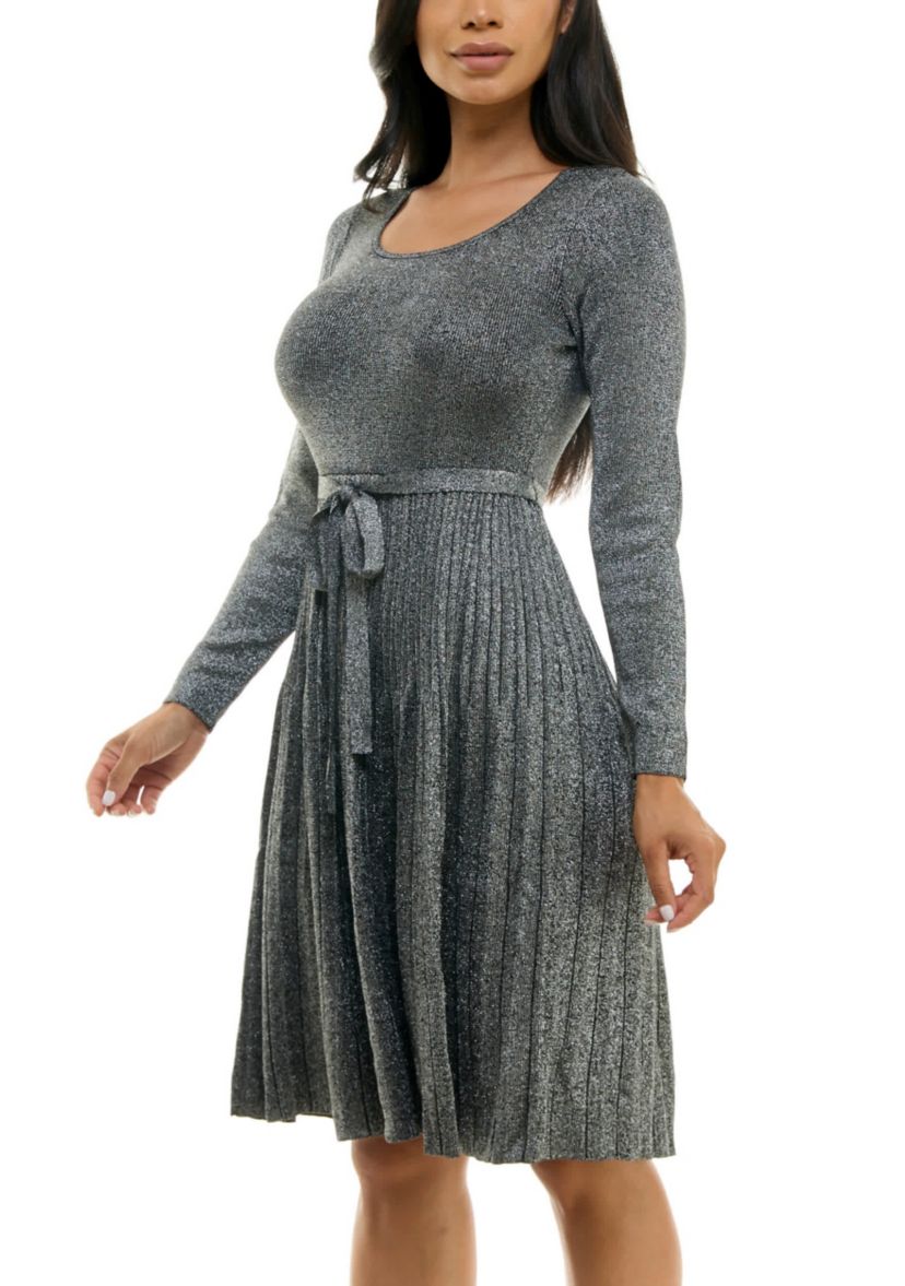 Pleated Fit And Flare Sweater Dress