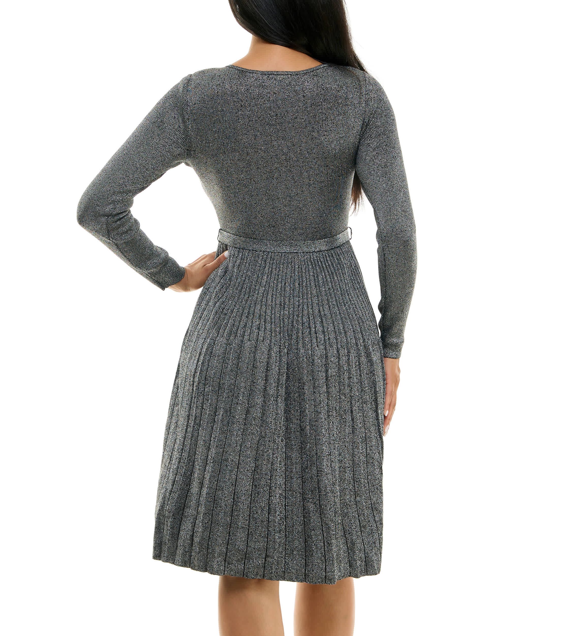 Pleated Fit And Flare Sweater Dress