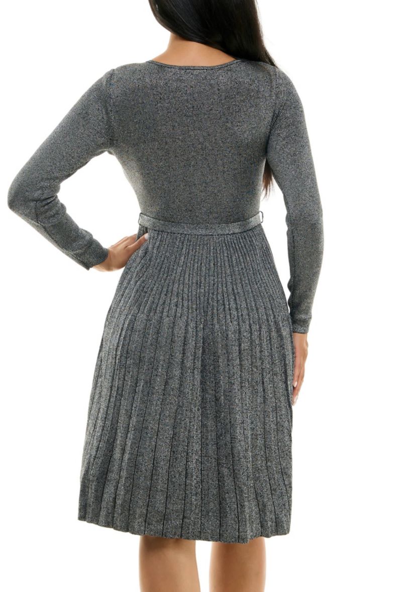 Pleated Fit And Flare Sweater Dress