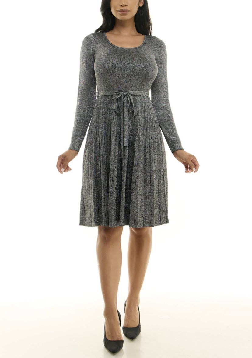 Pleated Fit And Flare Sweater Dress