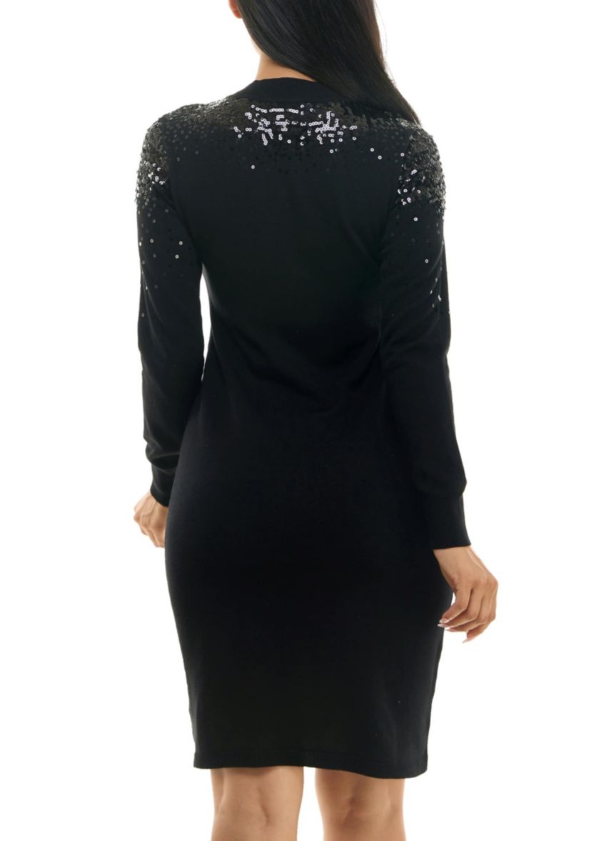 Sequin Mock Neck Sweater Dress
