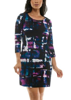 Nina Leonard Women's Printed Shift Dress With Pockets