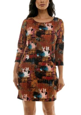 Nina Leonard Women's Printed Shift Dress With Pockets, XL