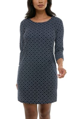 Nina Leonard Women's Printed Shift Dress With Pockets, XL