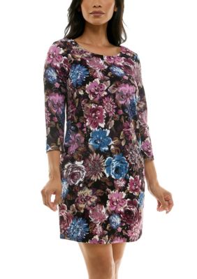 Nina Leonard Women's Printed Shift Dress With Pockets, XL