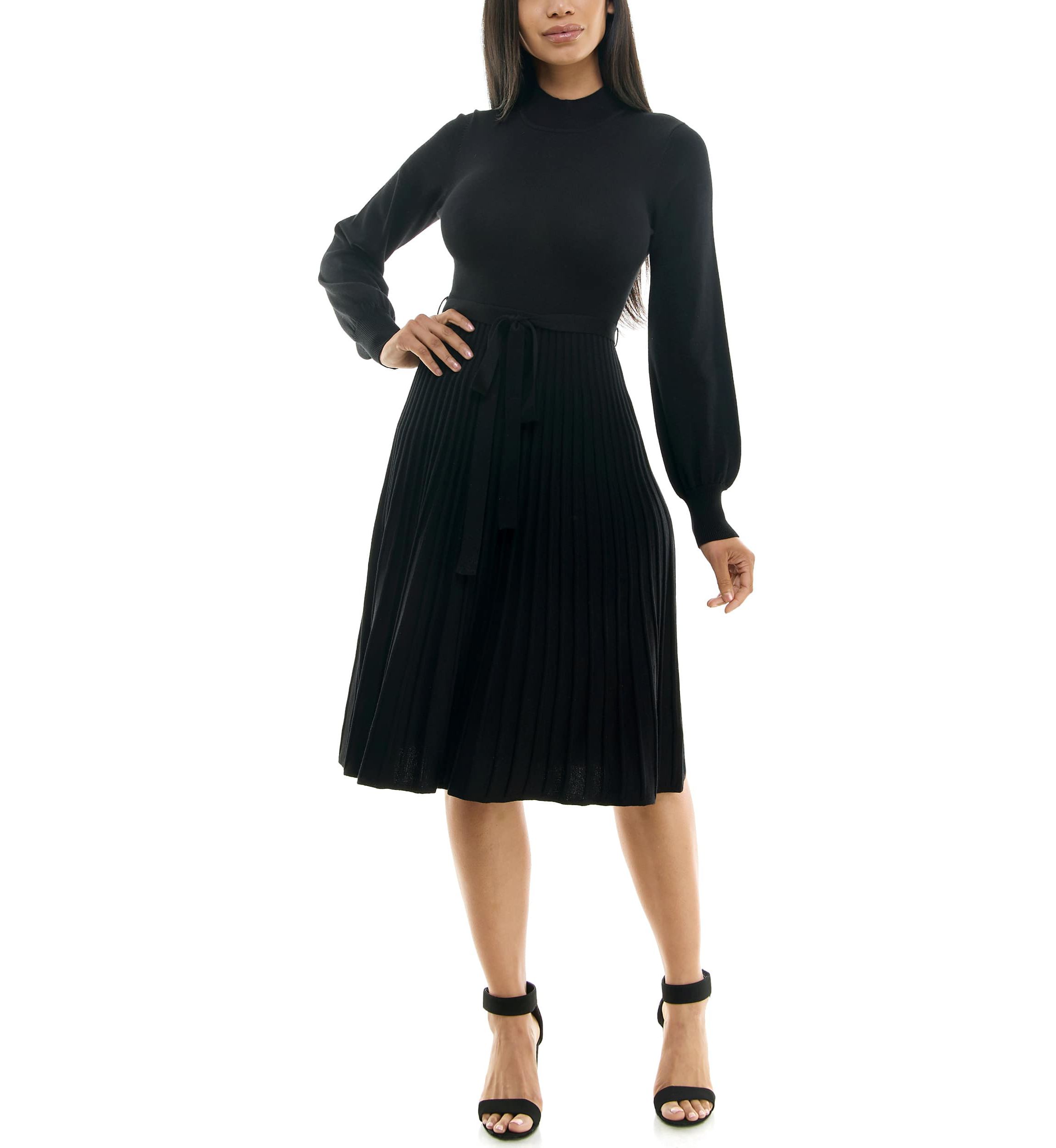 Mock Neck Pleated Dress