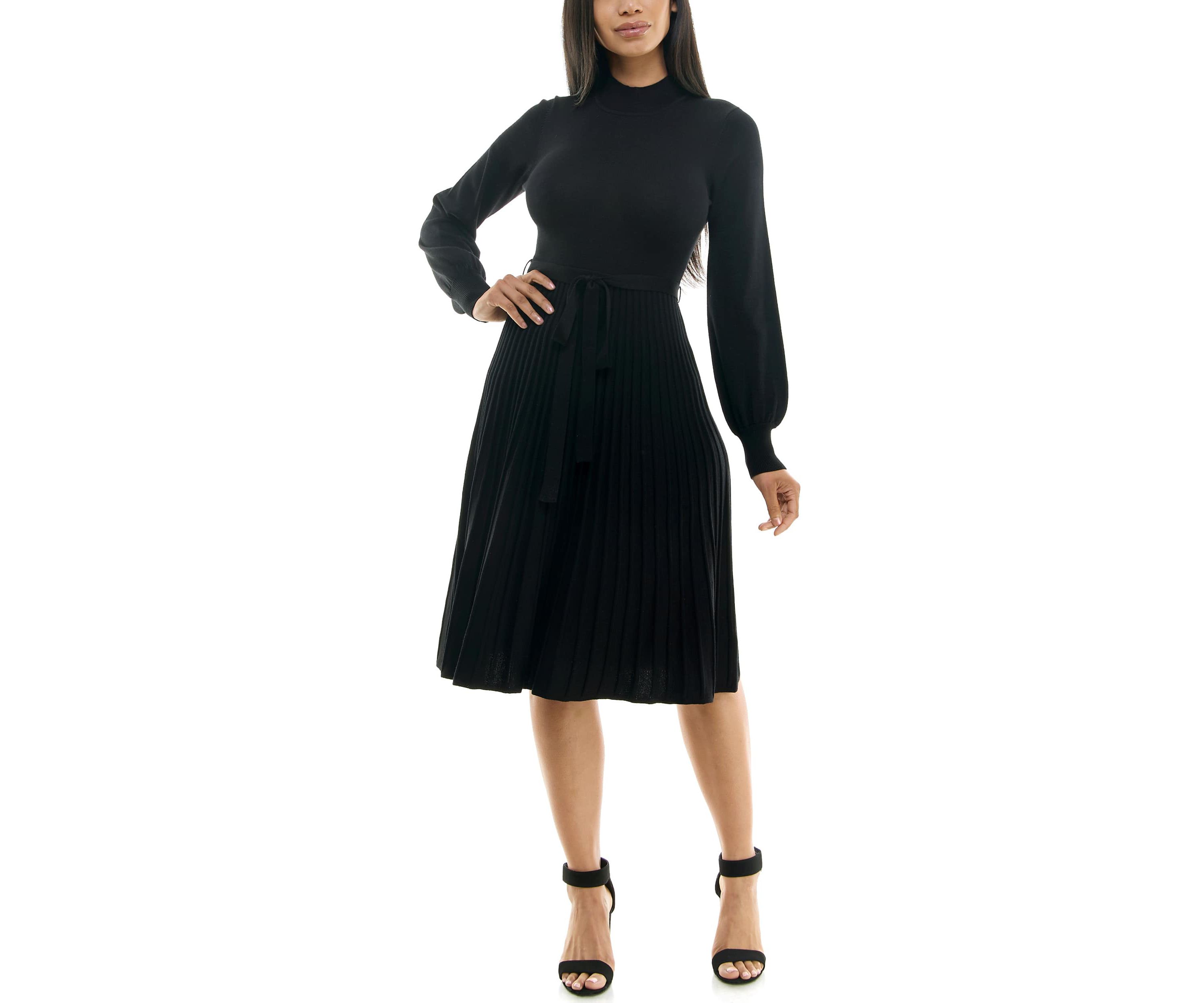 Mock Neck Pleated Dress