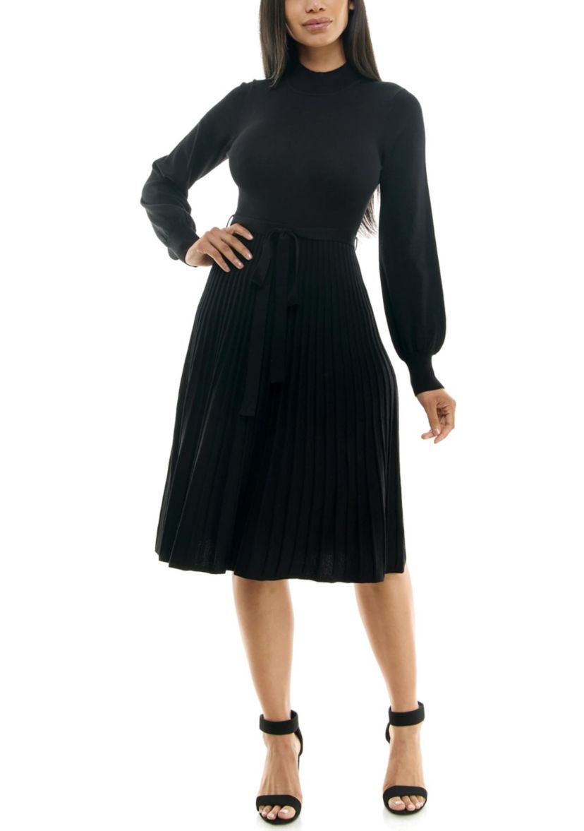 Mock Neck Pleated Dress