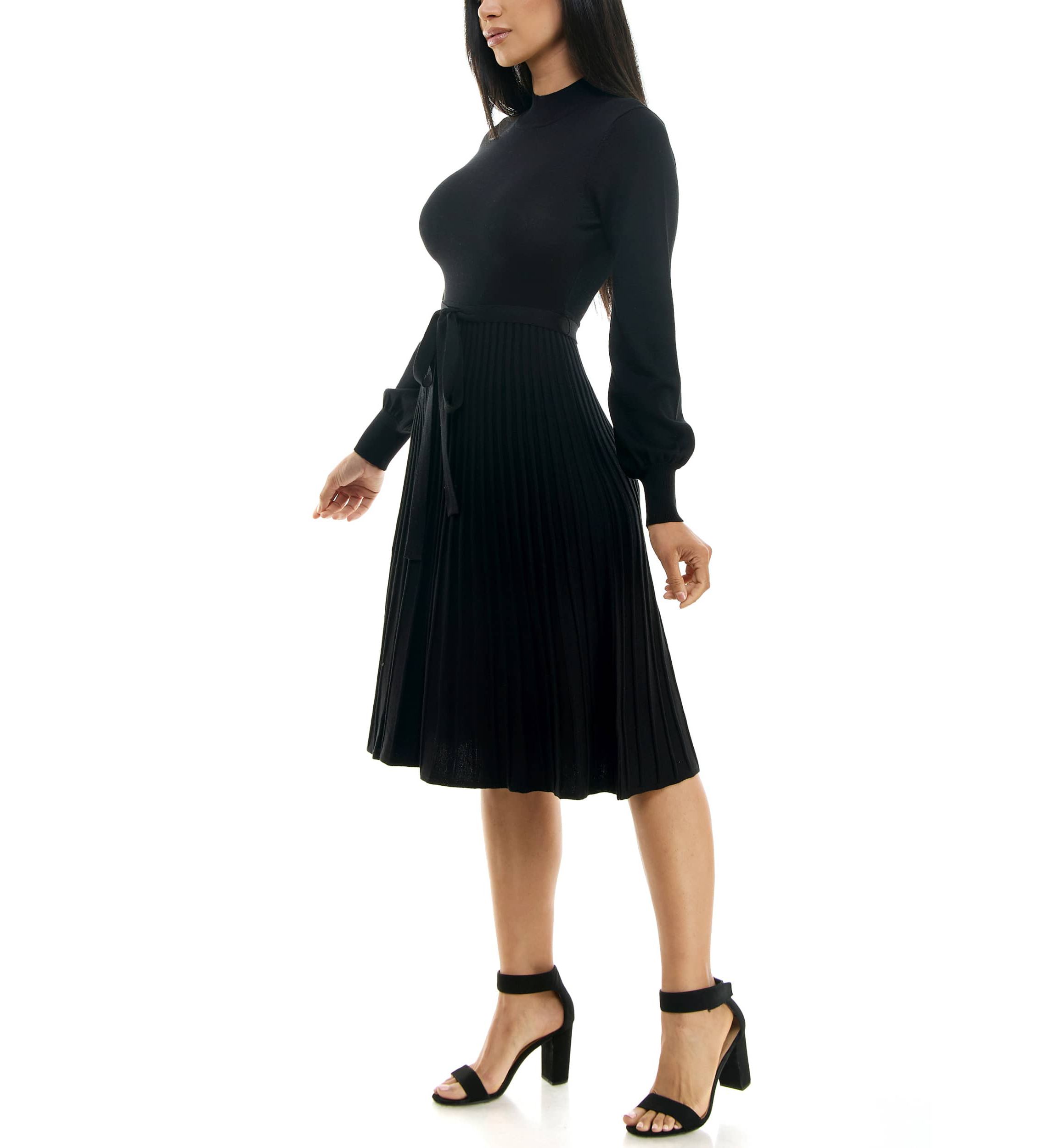 Mock Neck Pleated Dress