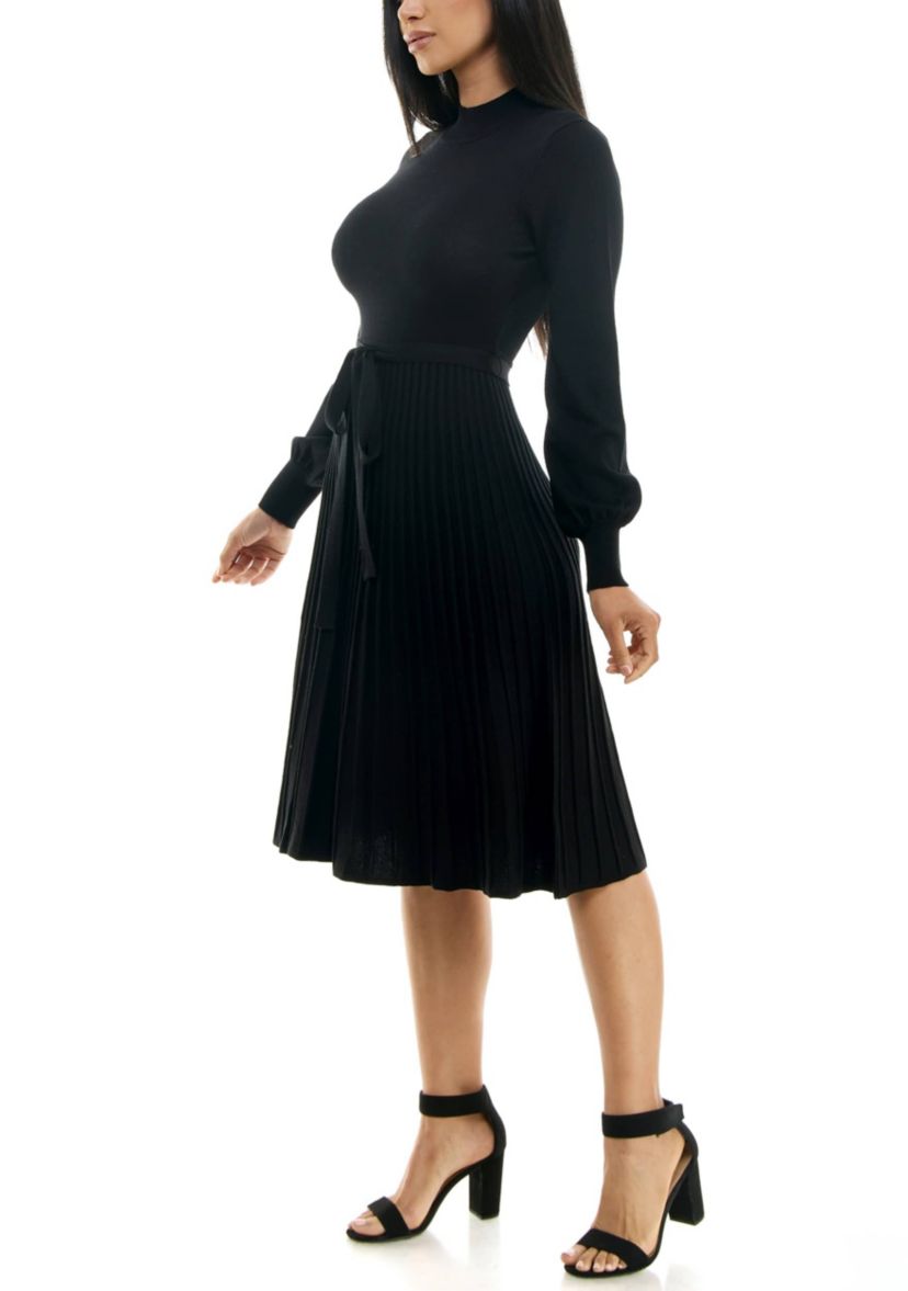 Mock Neck Pleated Dress
