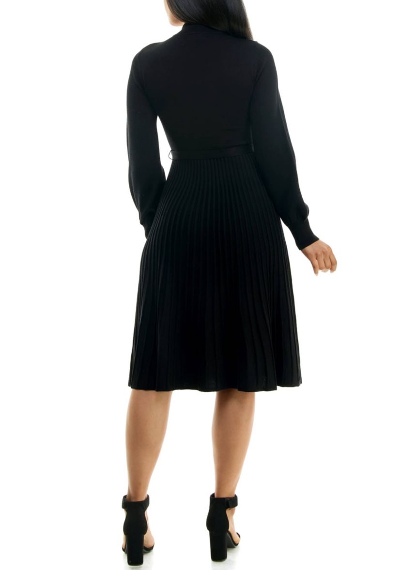 Mock Neck Pleated Dress
