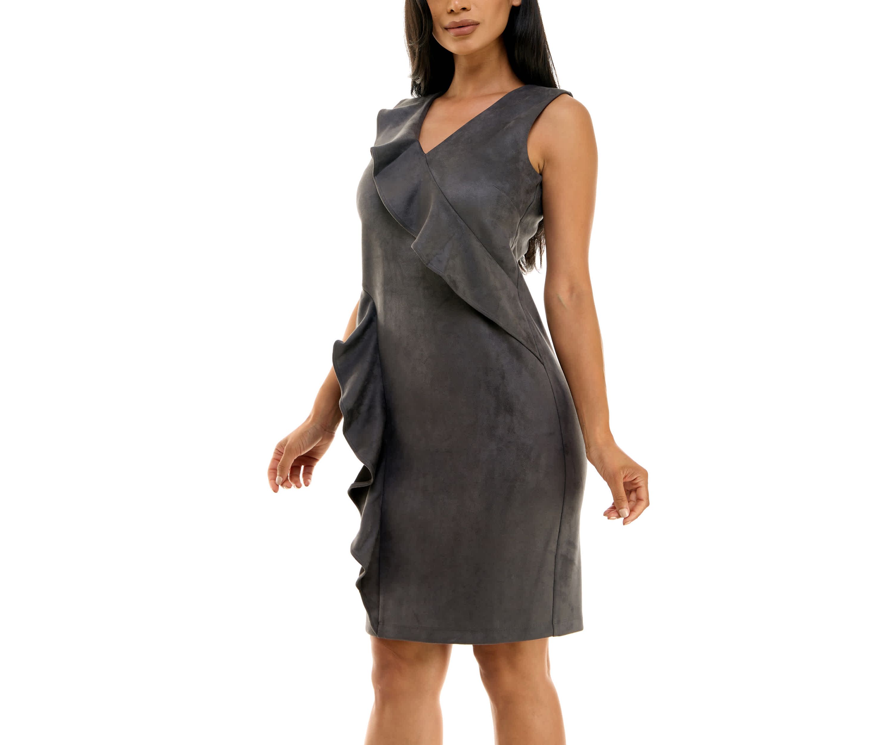 Suede Ruffle Sheath Dress