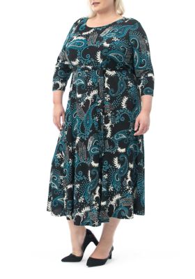 Nina Leonard Women's Sylvia Midi Dress, Teal, XL