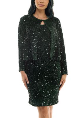 Nina Leonard Women's 2PC Sequin and Bolero Set, Large