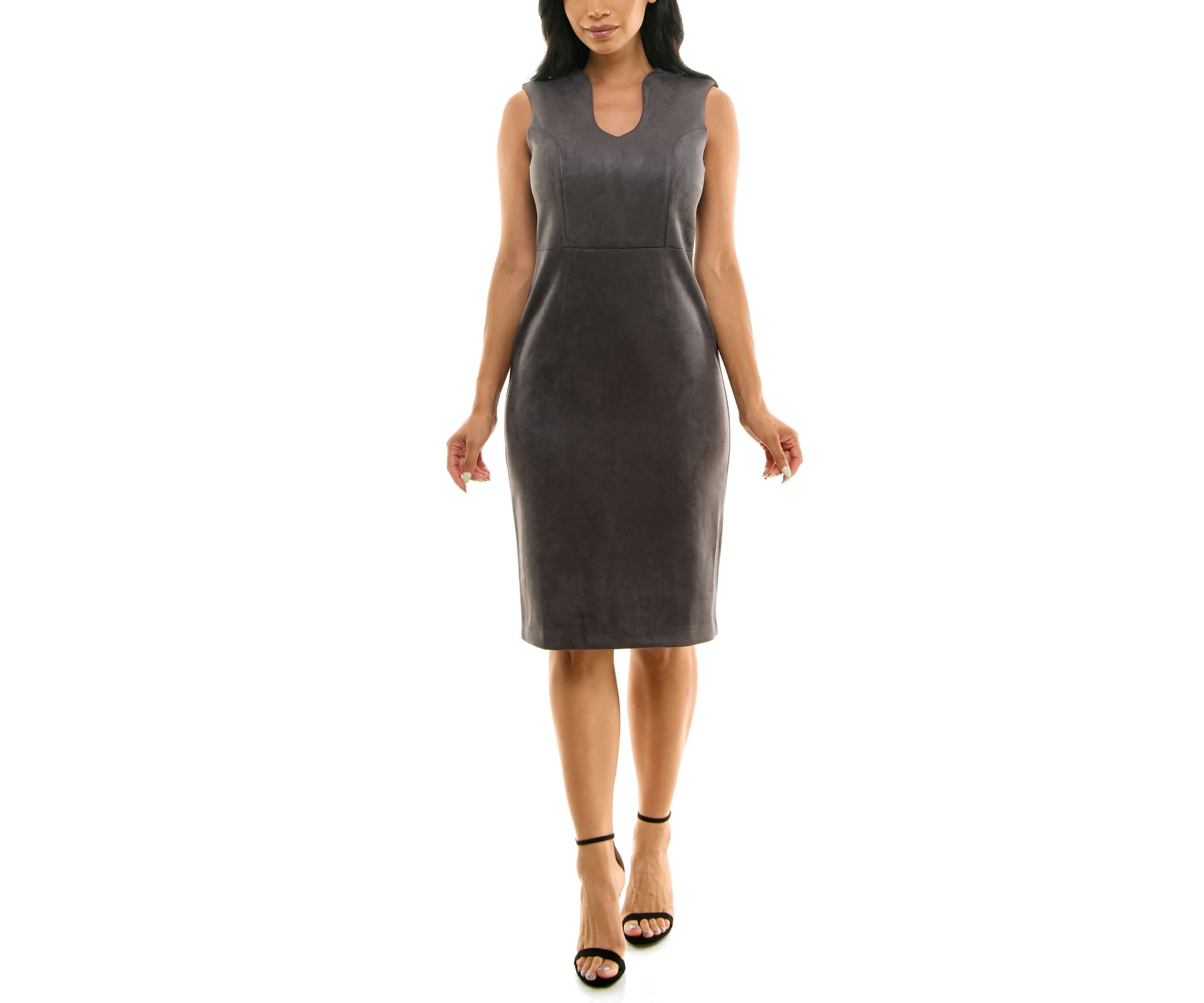 Suede U Neck Sheath Dress