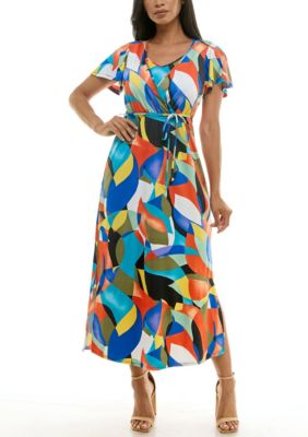 Nina Leonard Women's Short sleeve flutter maxi dress