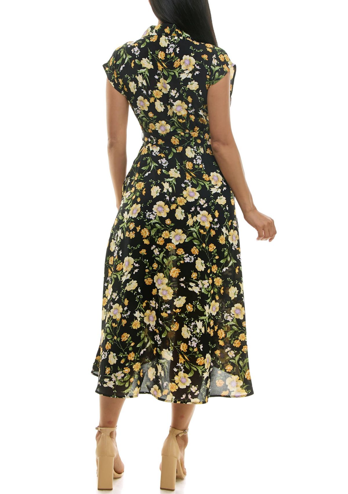 Cap sleeve button front pocket dress