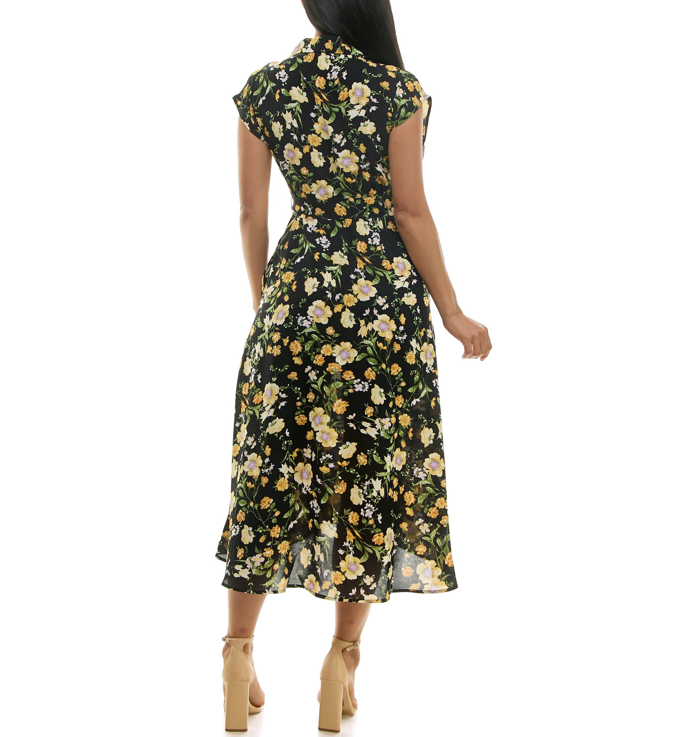Cap sleeve button front pocket dress