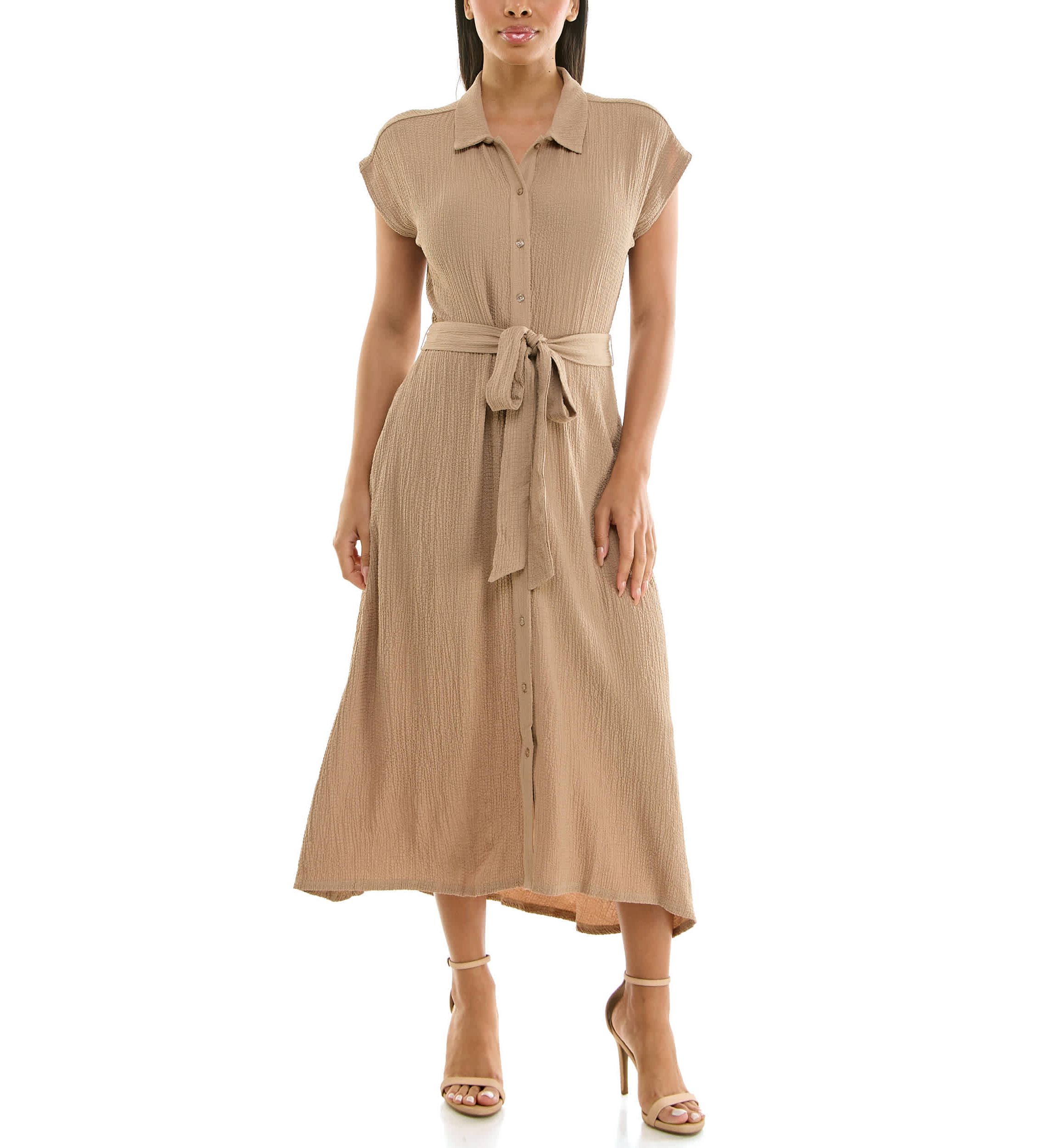 Cap sleeve button front shirt dress