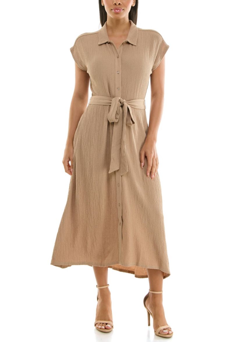 Cap sleeve button front shirt dress