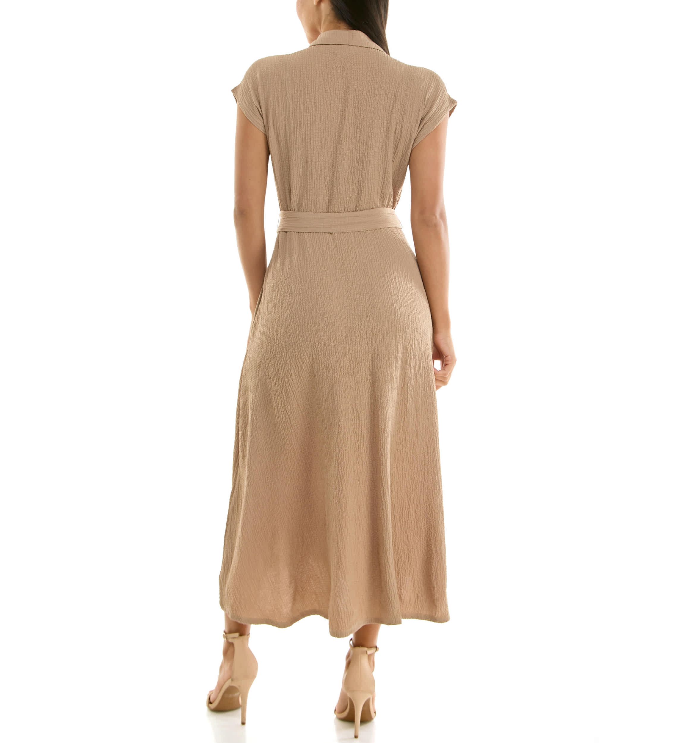 Cap sleeve button front shirt dress