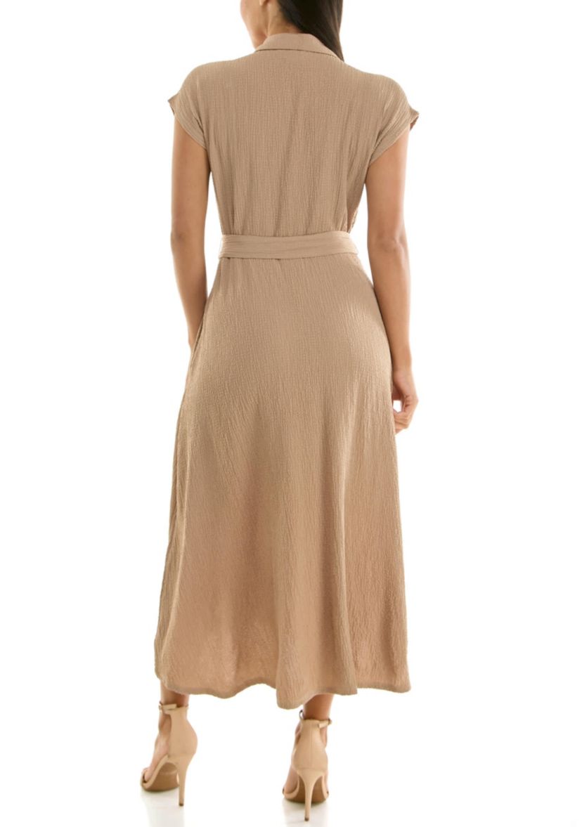 Cap sleeve button front shirt dress