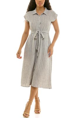 Nina Leonard Women's Cap Sleeve Colored Button Dress