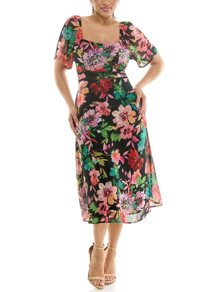 Flutter Sleeve Sweetheart Neck Dress