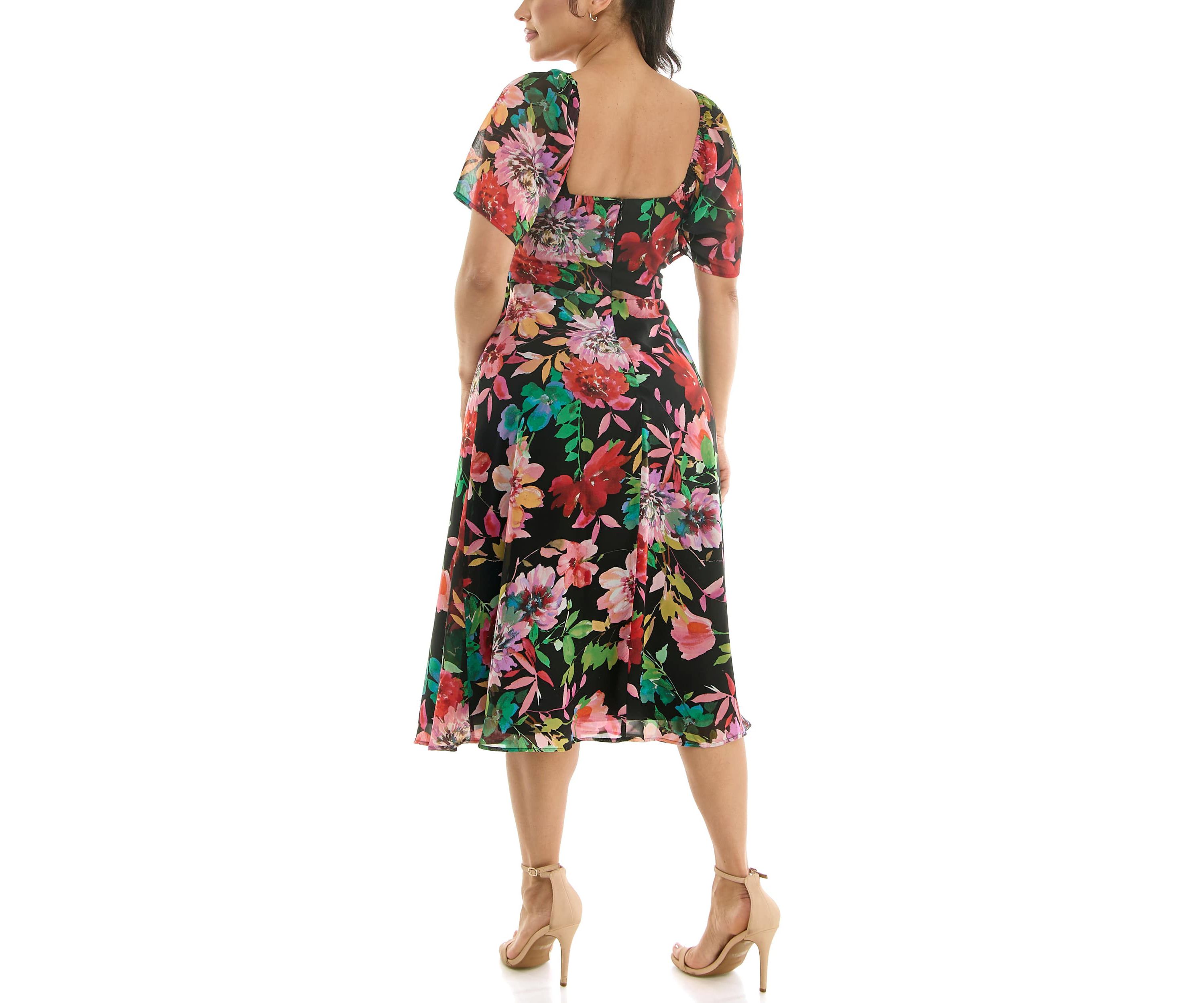 Flutter Sleeve Sweetheart Neck Dress