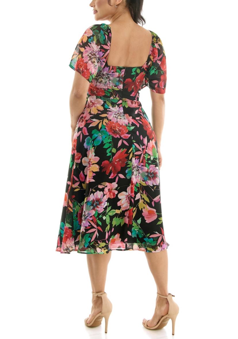 Flutter Sleeve Sweetheart Neck Dress