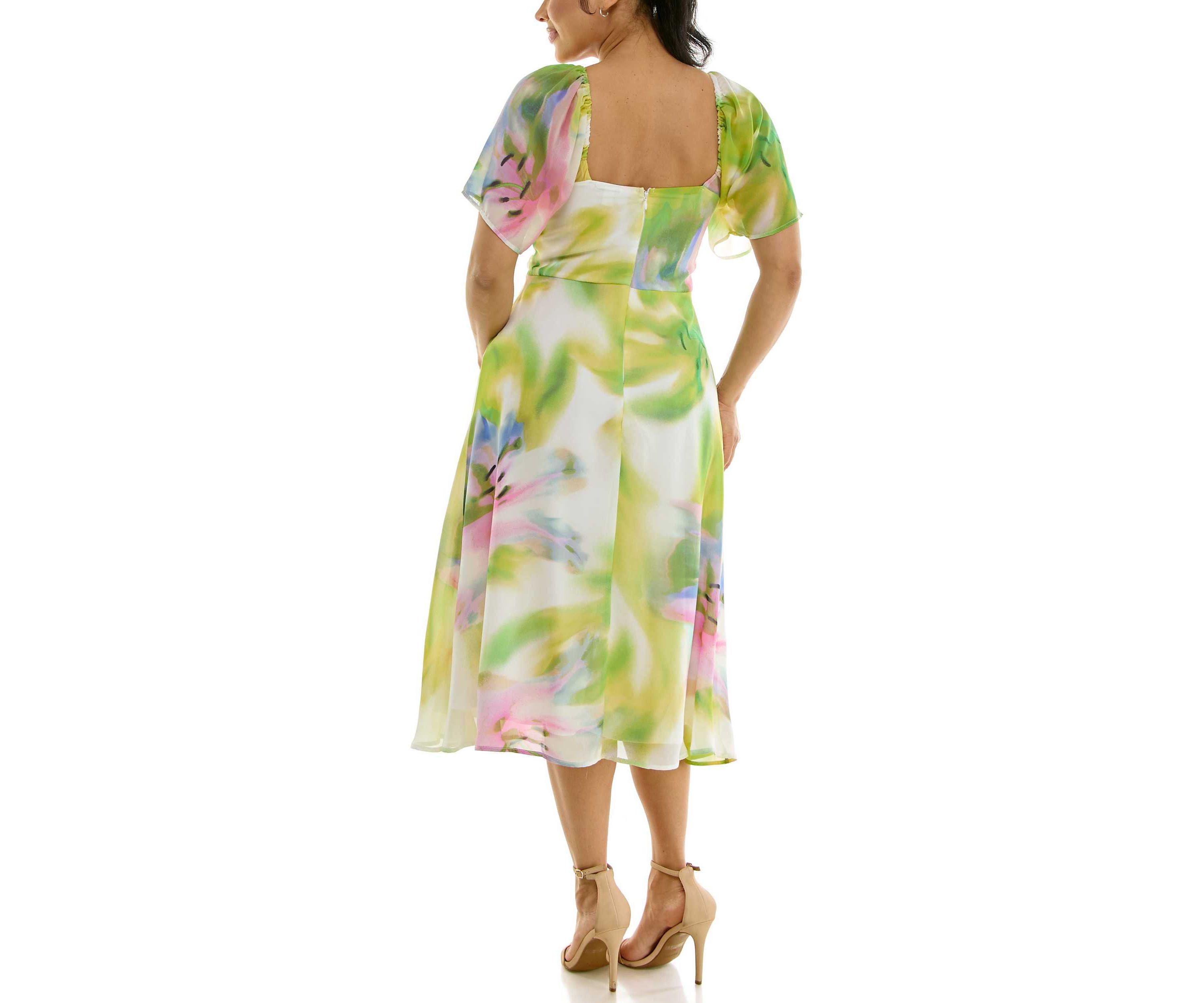Flutter Sleeve Sweetheart Neck Dress