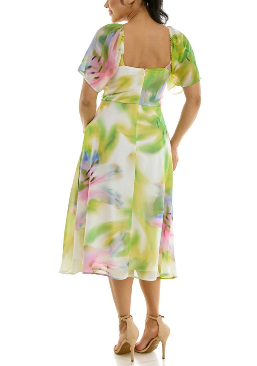 Flutter Sleeve Sweetheart Neck Dress