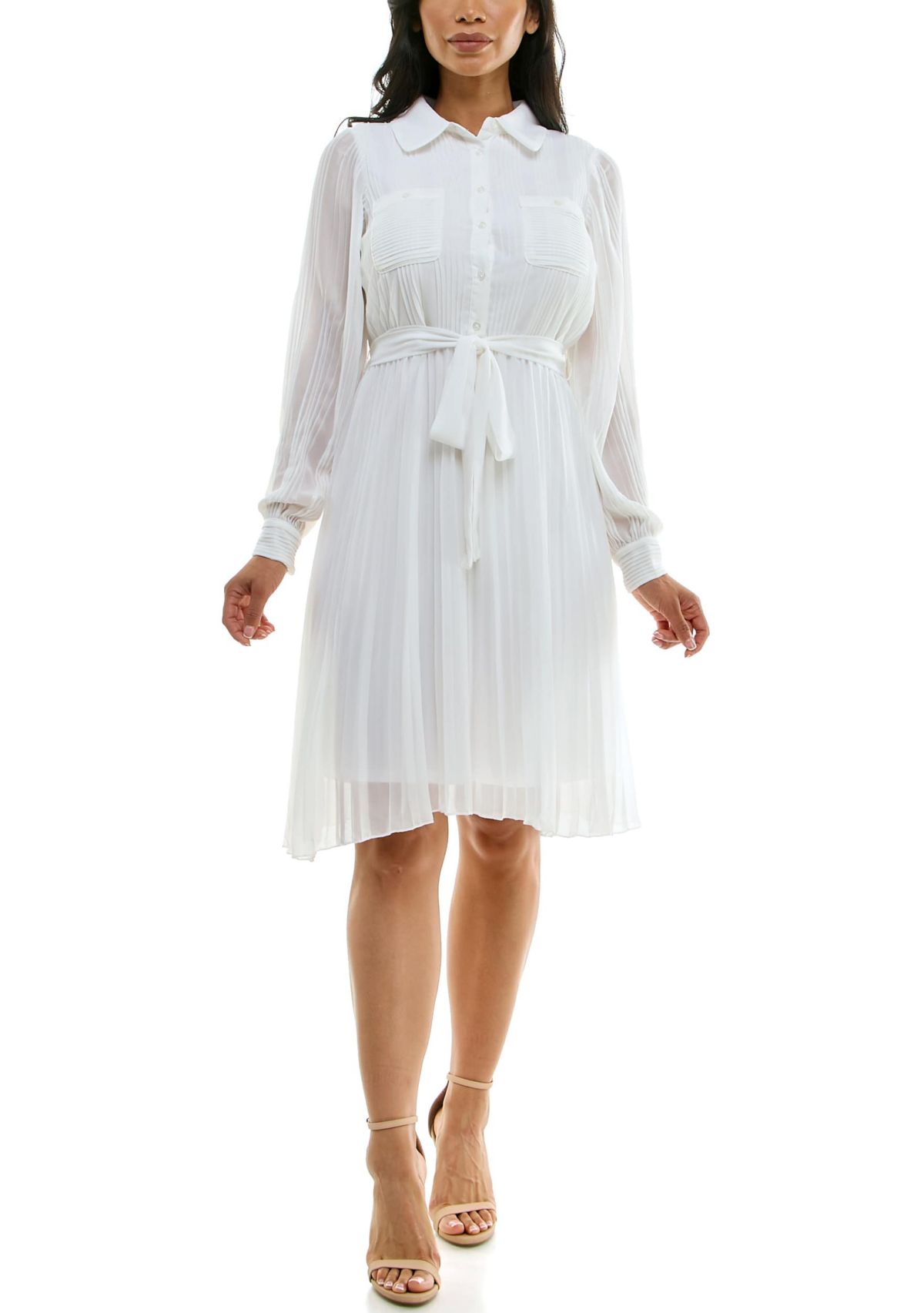 Pleated dress with self sash