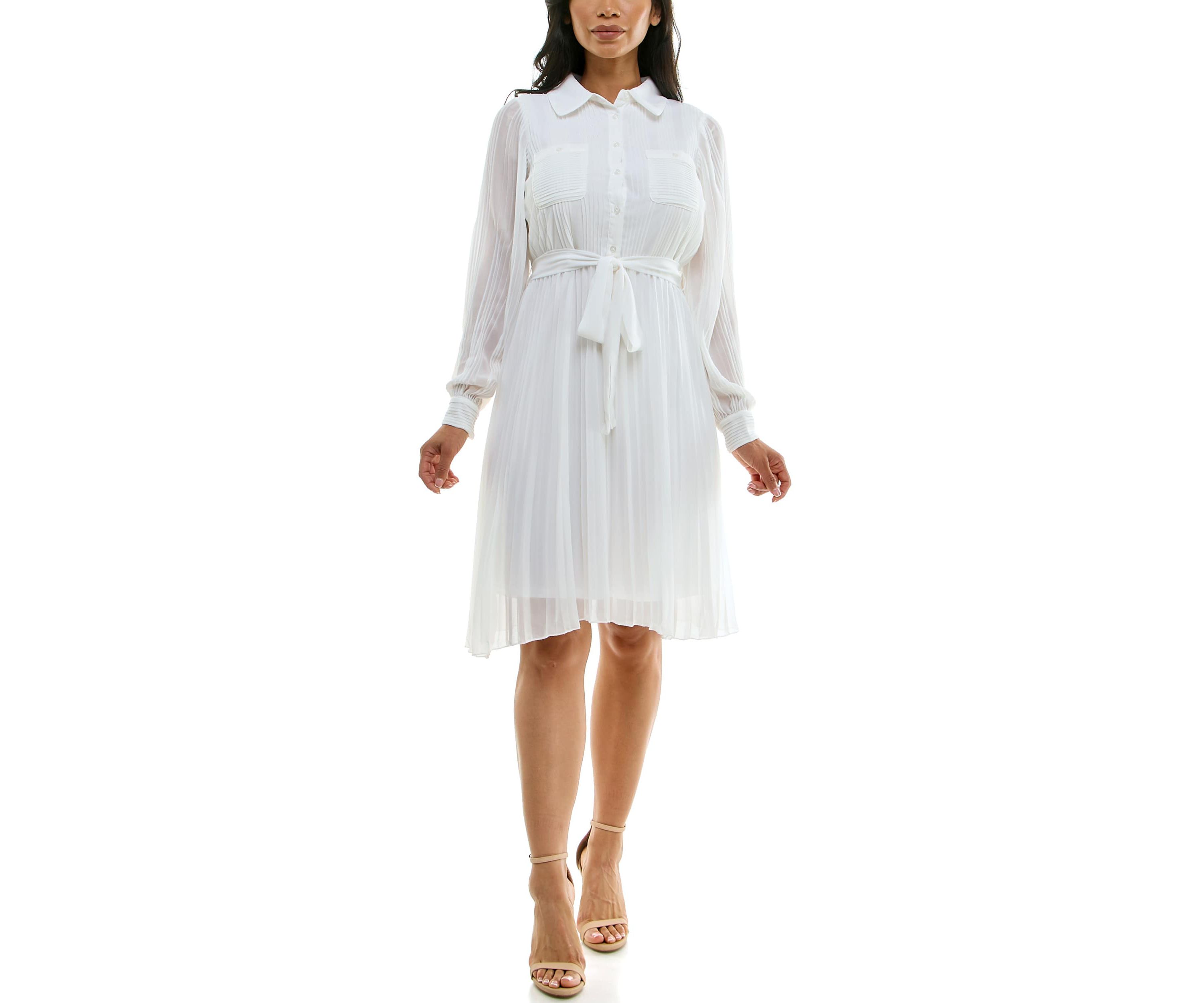 Pleated dress with self sash