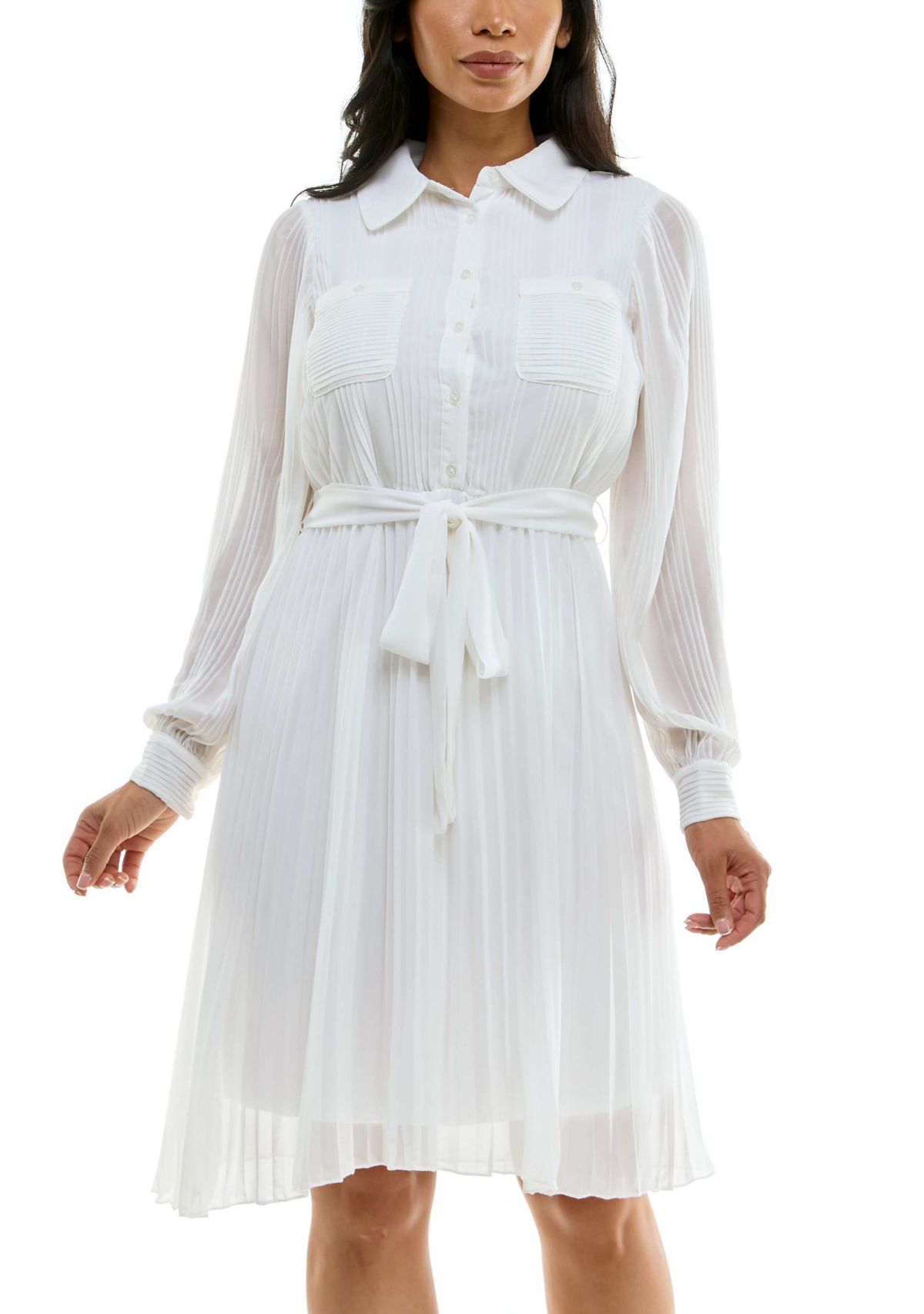 Pleated dress with self sash