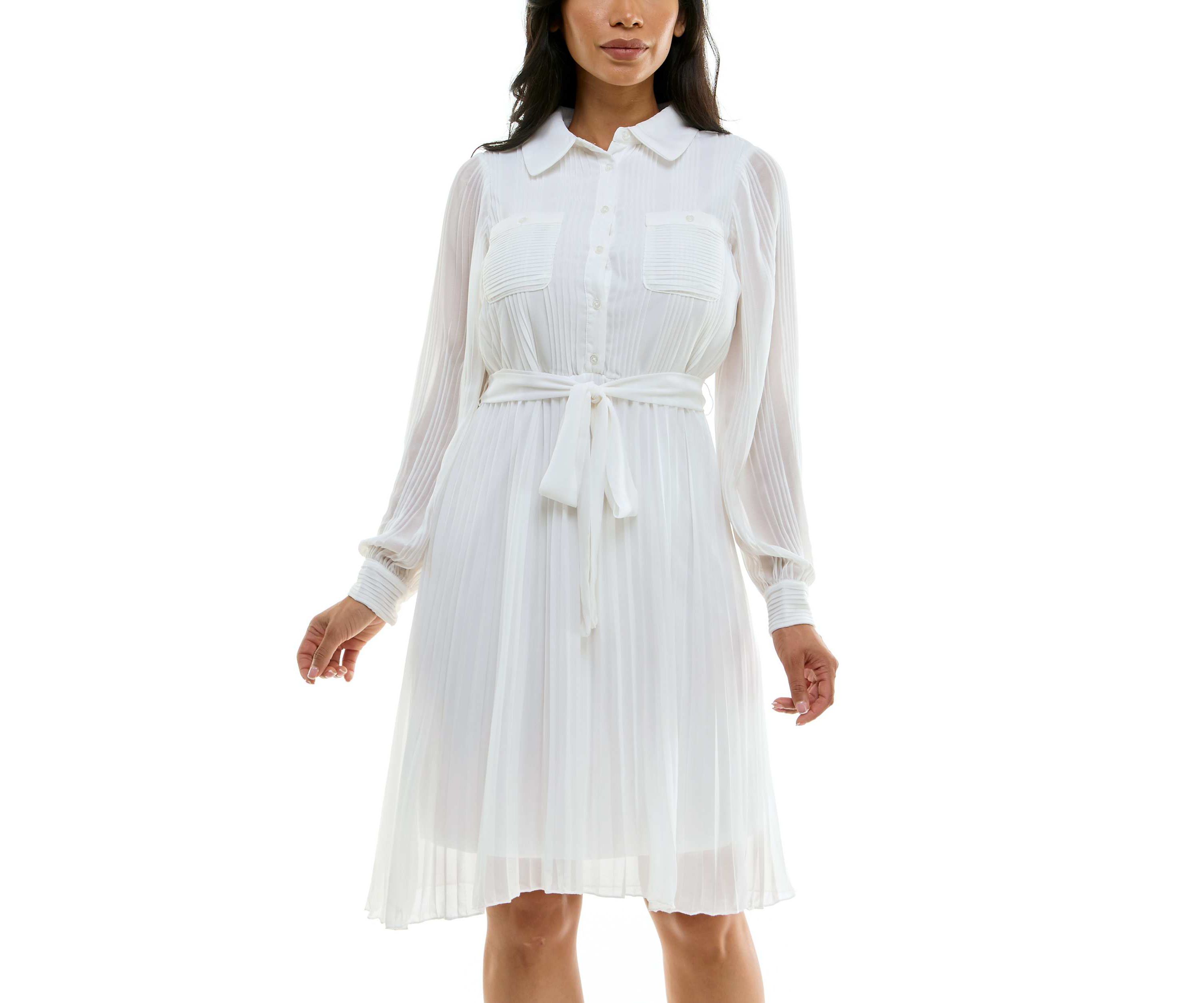 Pleated dress with self sash