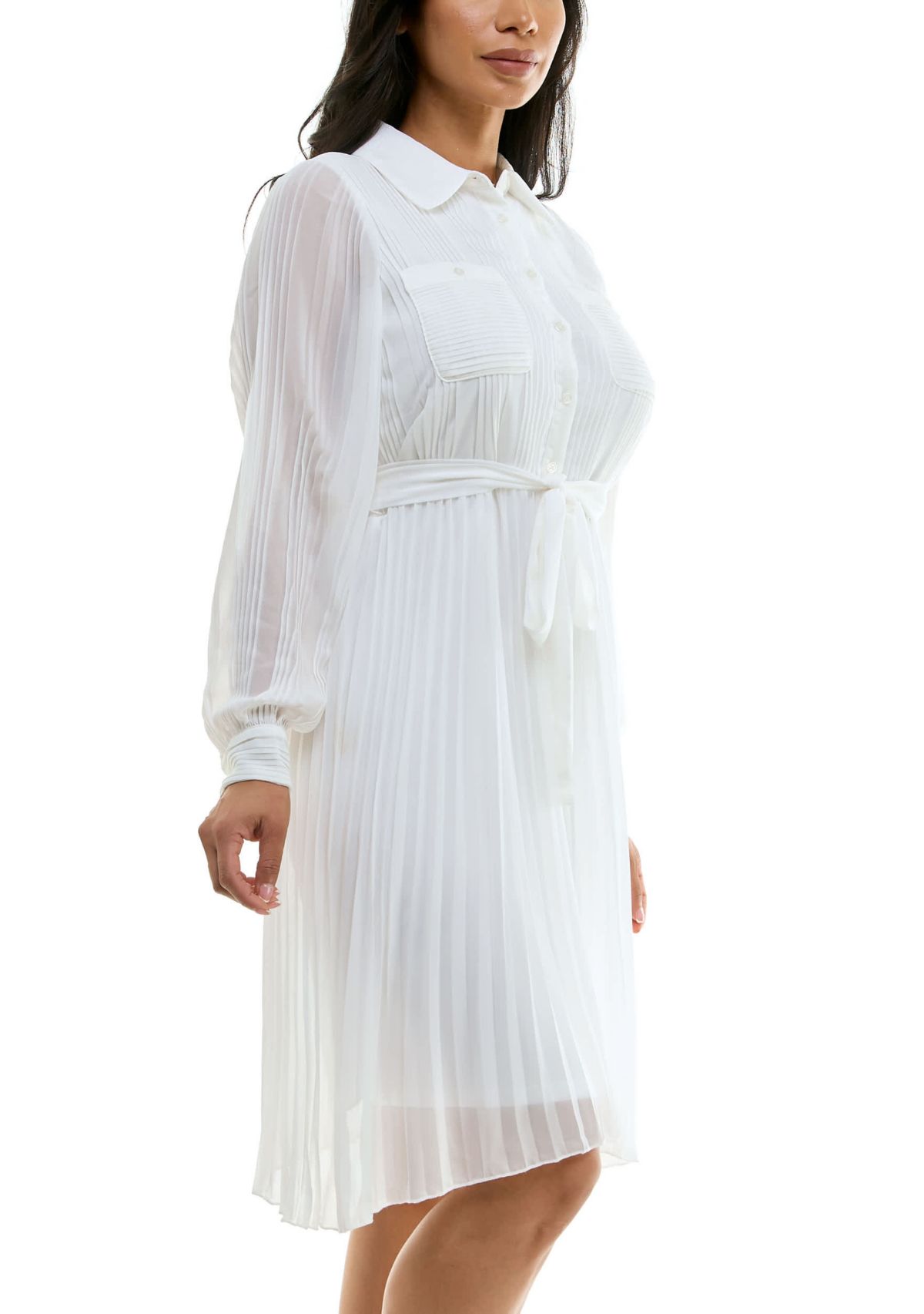 Pleated dress with self sash