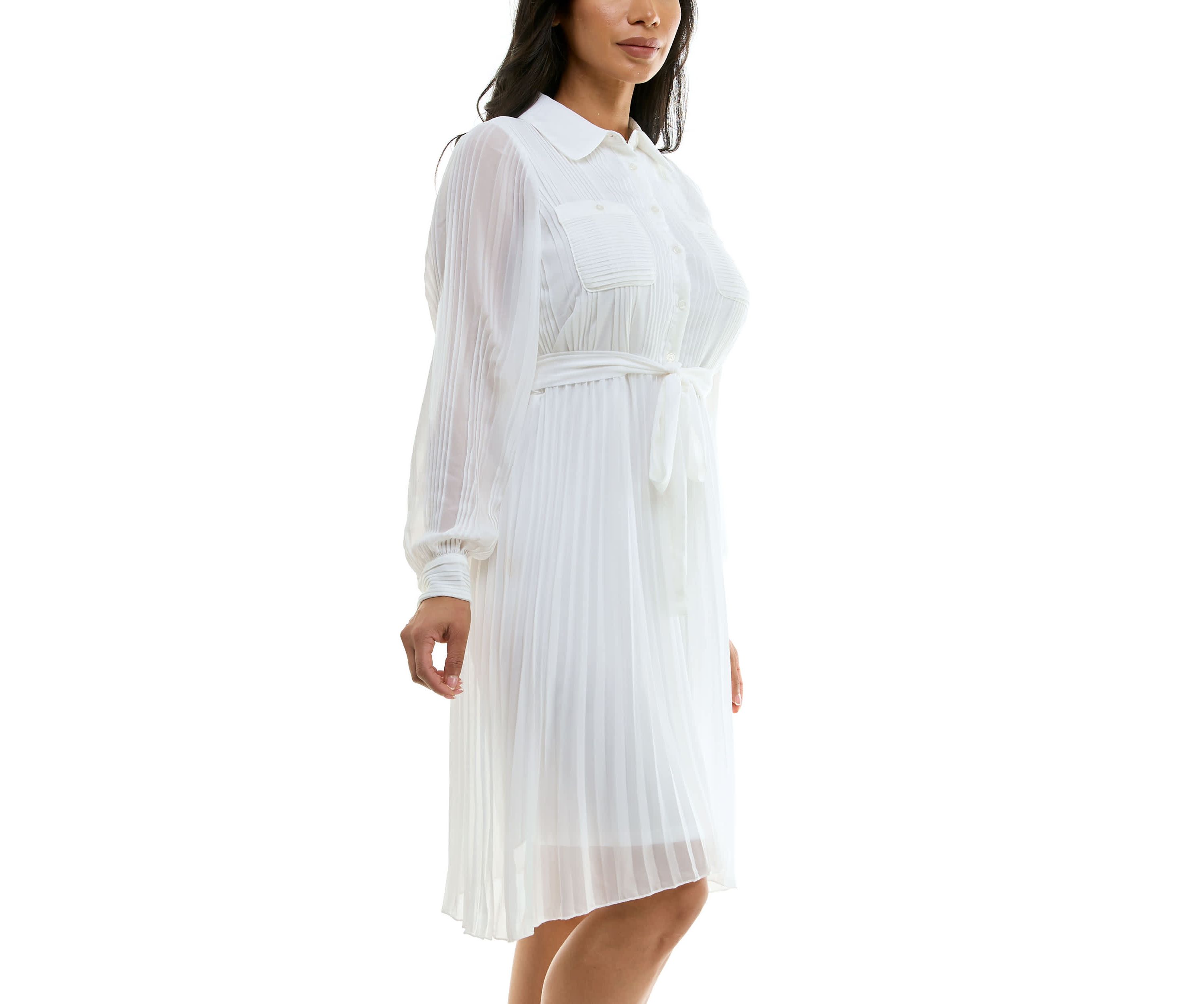 Pleated dress with self sash