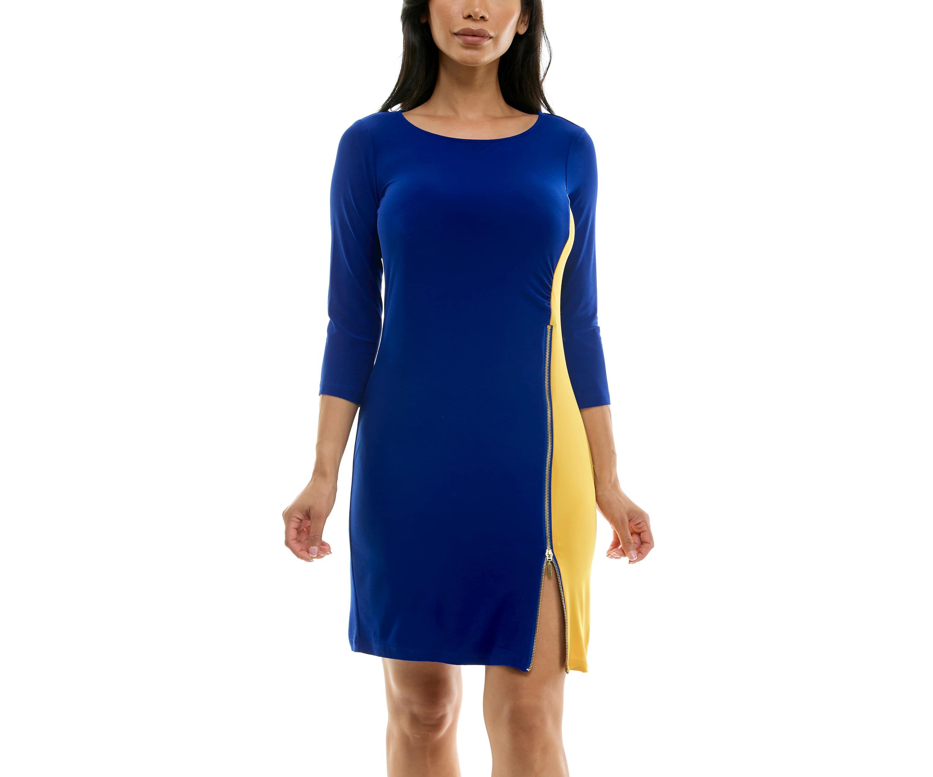 Colorblock dress with ruched waist