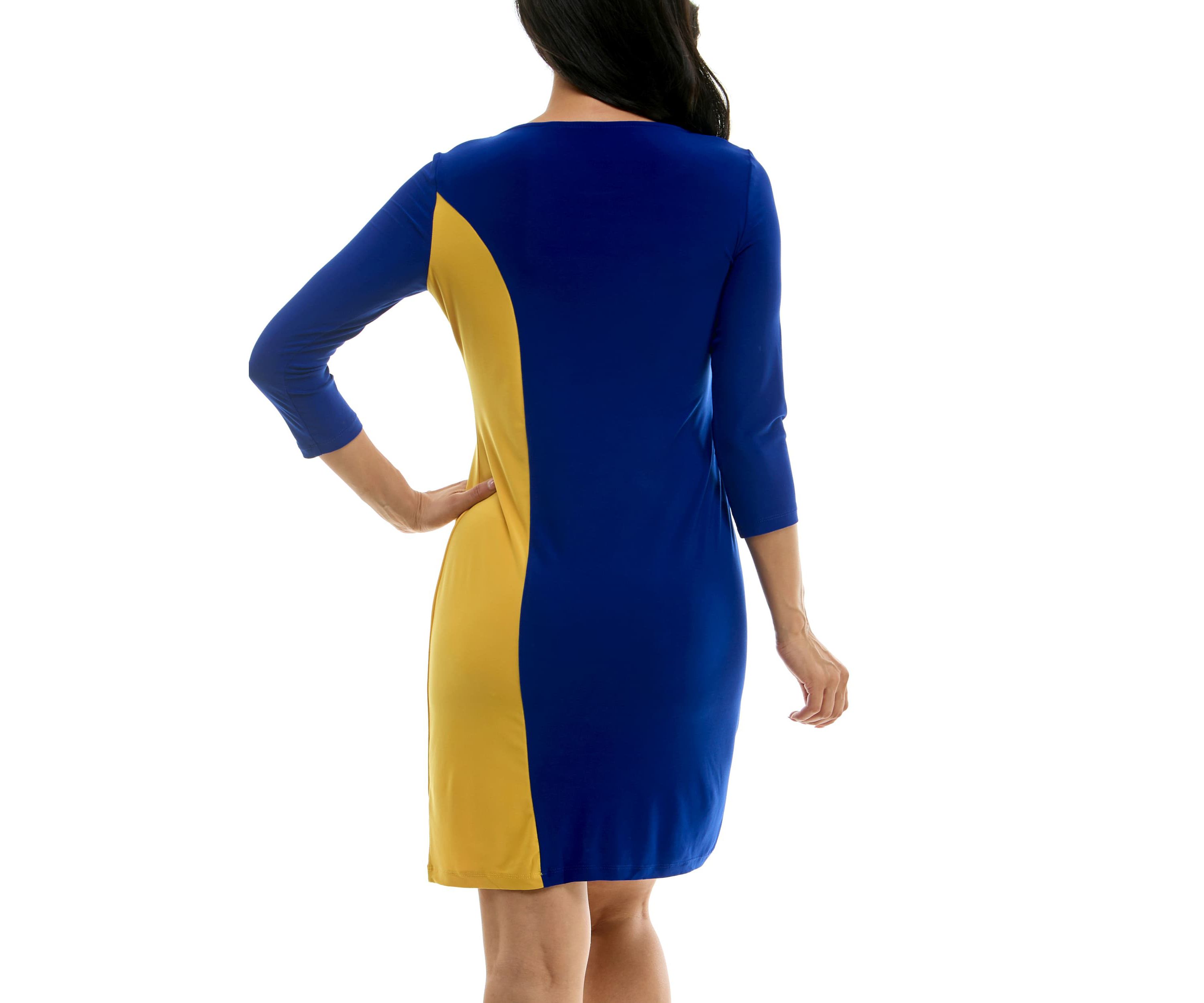 Colorblock dress with ruched waist