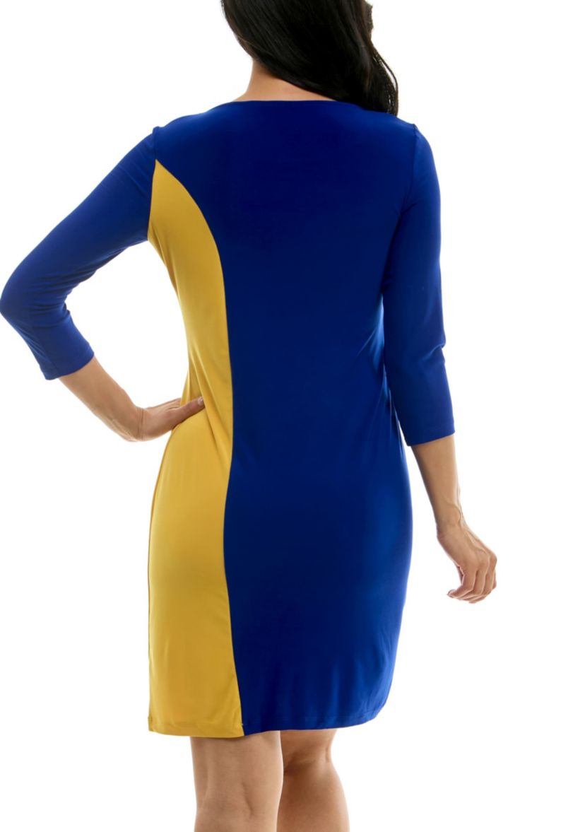 Colorblock dress with ruched waist