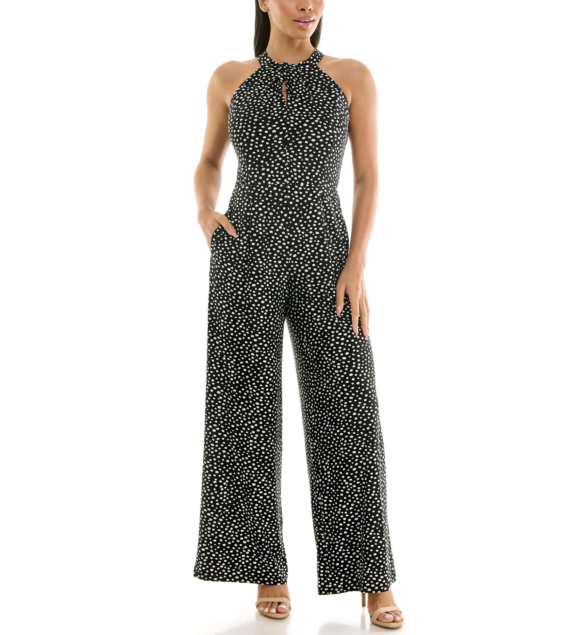 Printed High Neck Twist Neck Jumpsuit
