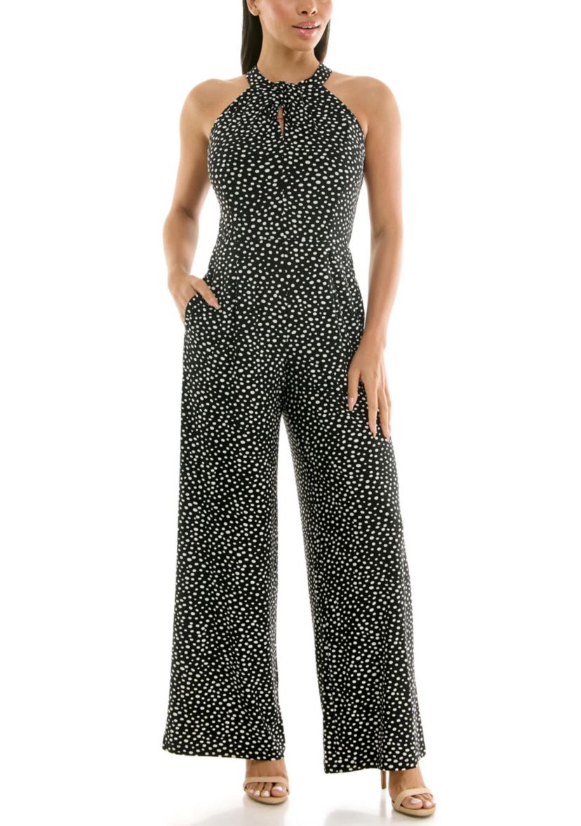 Printed High Neck Twist Neck Jumpsuit