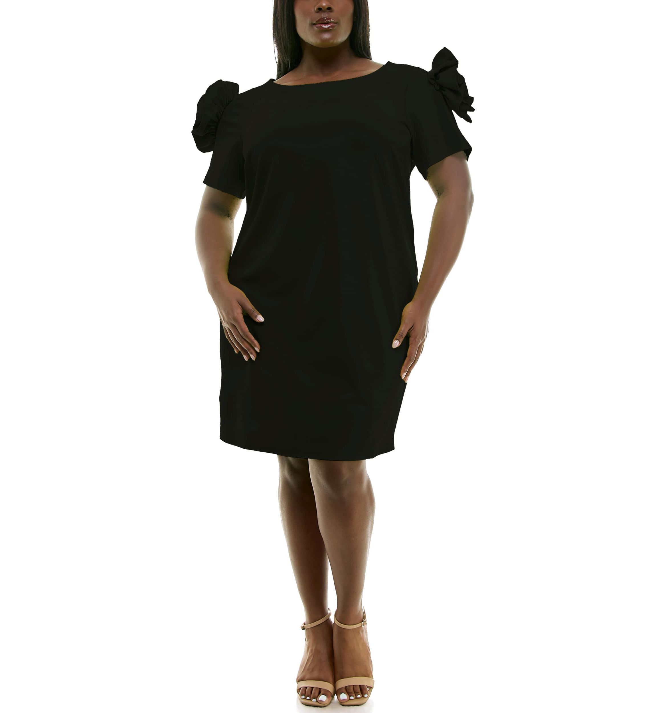 Crepe sheath dress with floral applique