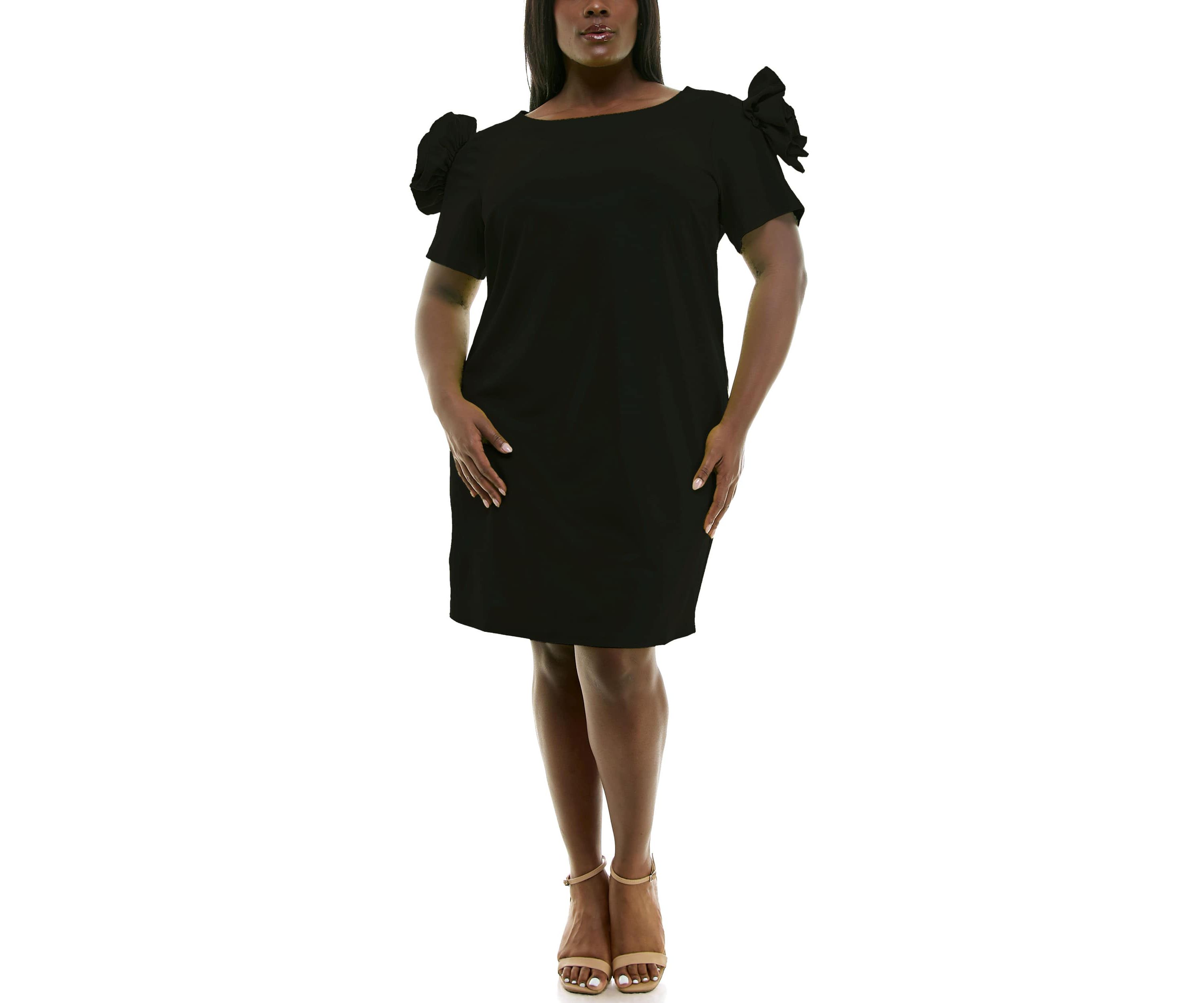 Crepe sheath dress with floral applique