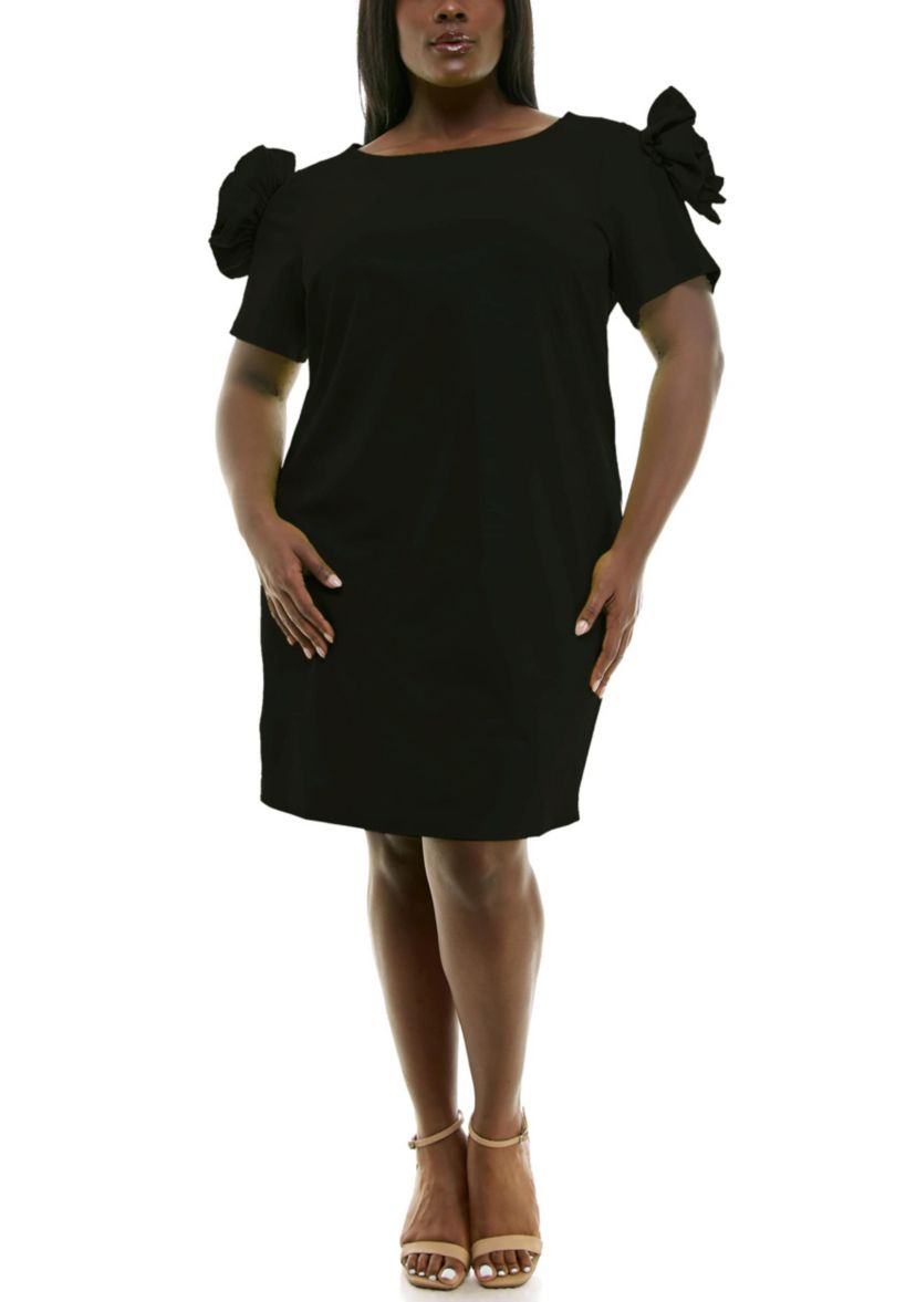 Crepe sheath dress with floral applique
