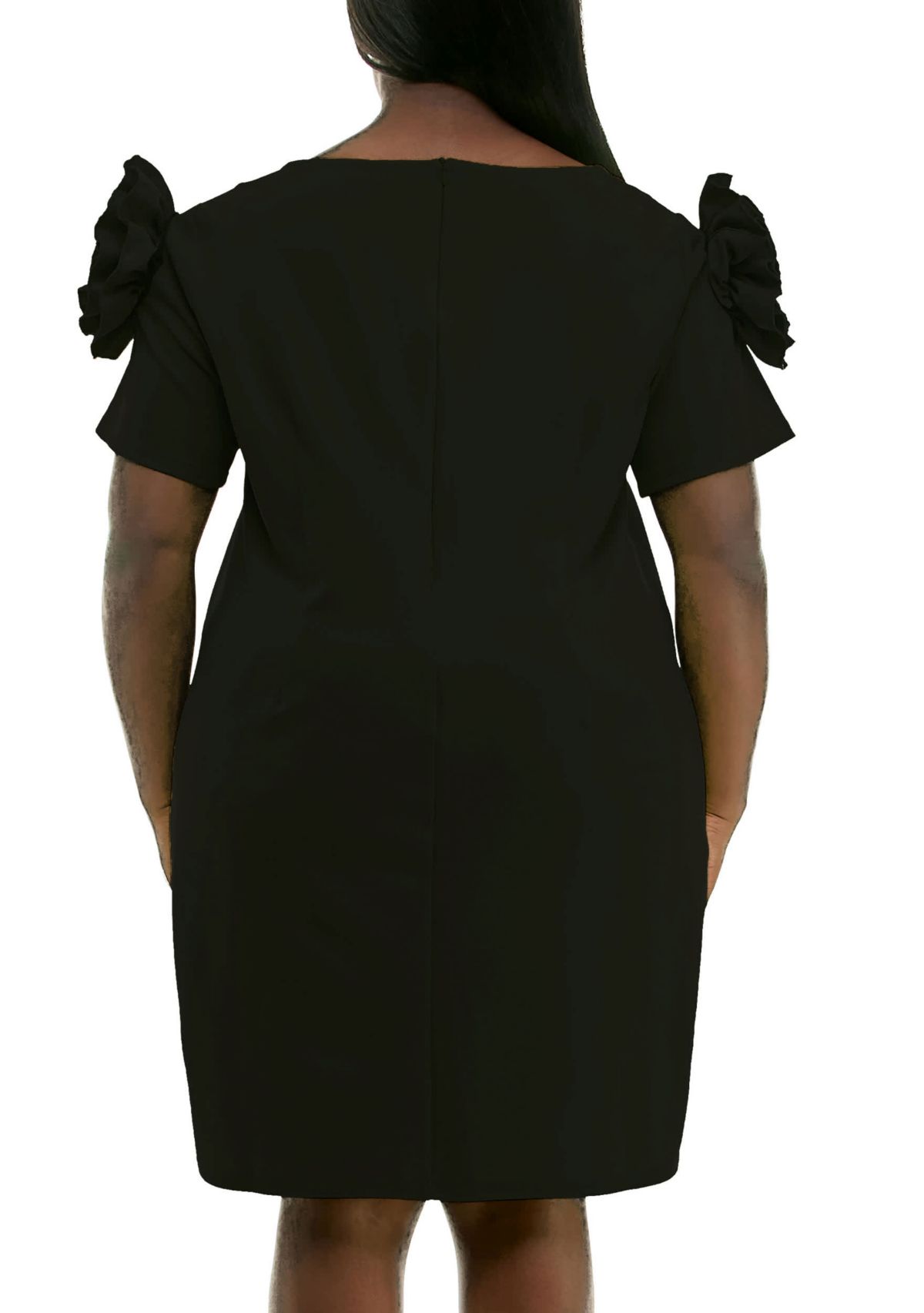 Crepe sheath dress with floral applique