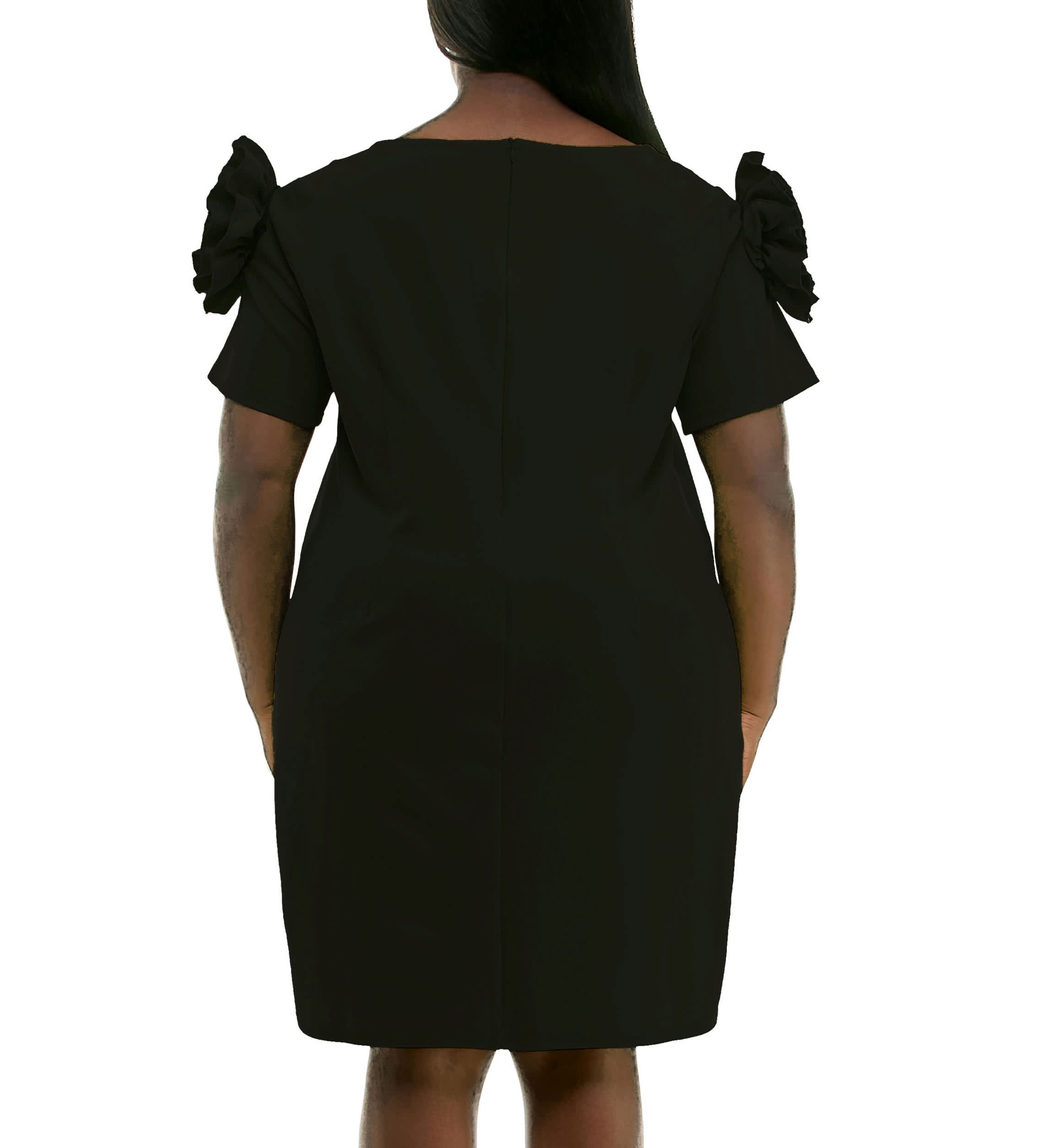 Crepe sheath dress with floral applique