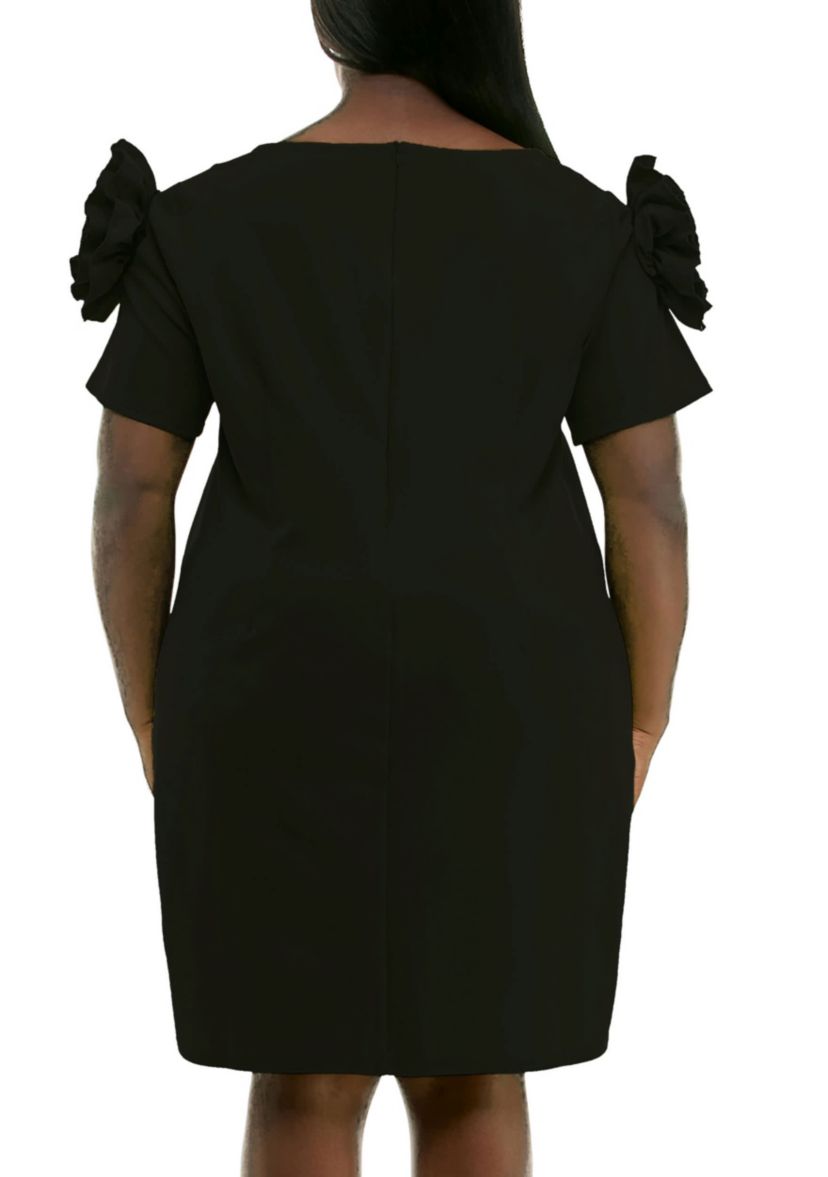 Crepe sheath dress with floral applique