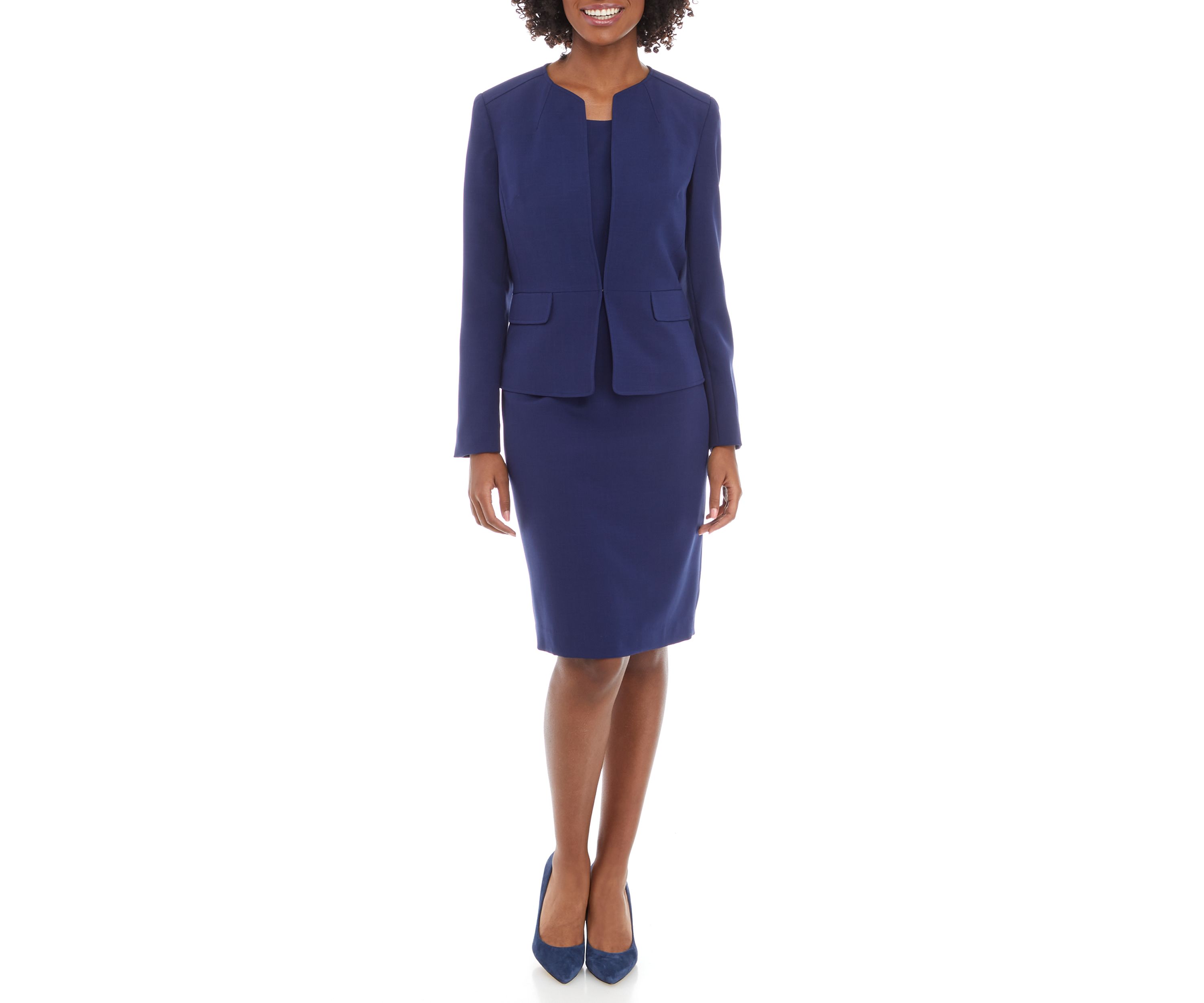 Womens Cardigan Jacket With Waist Seam and Sheath Dress Set